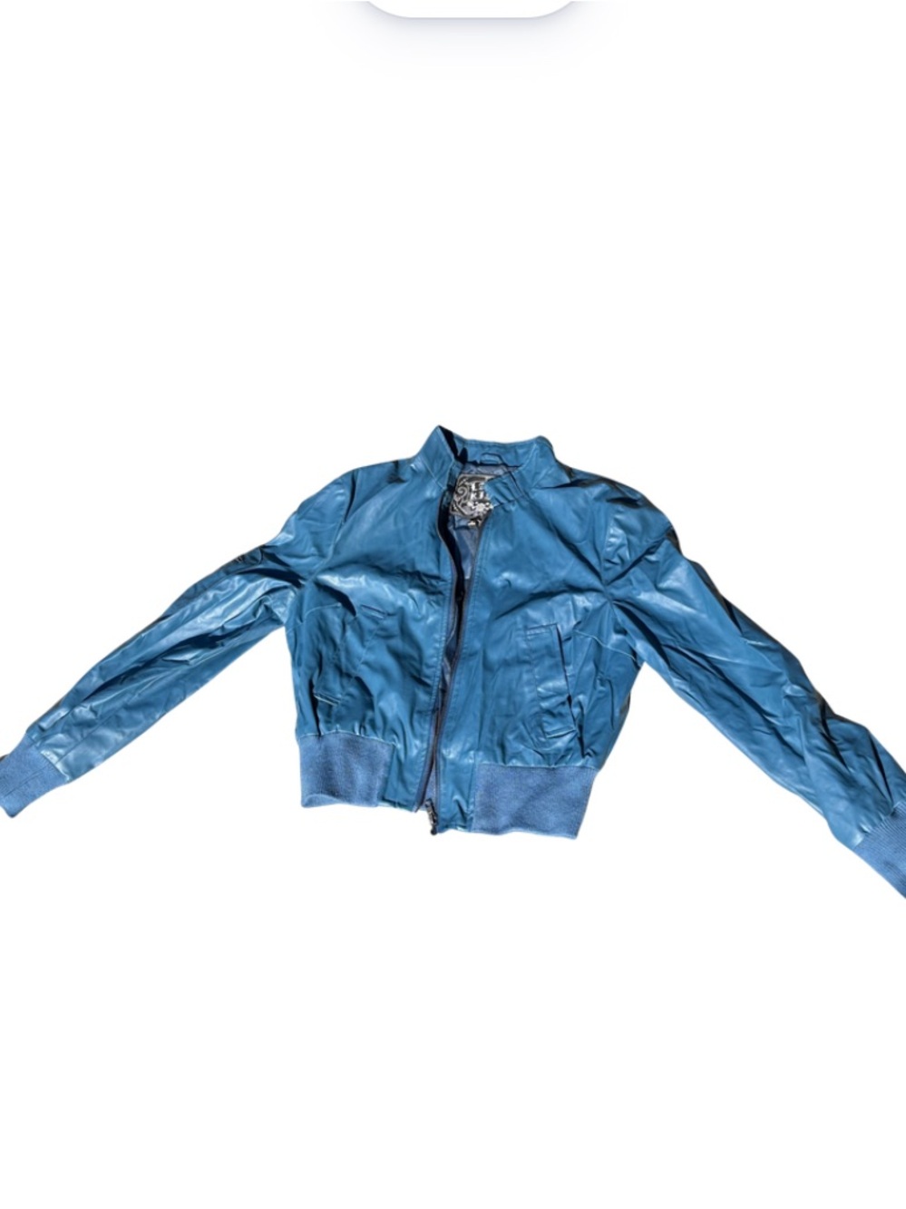 Blue Leather Bomber Jacket